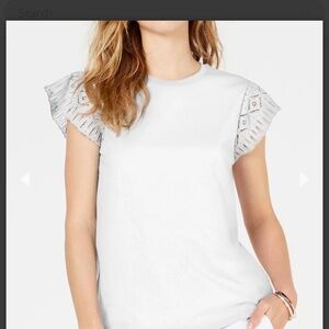 Michael Kors White Lace Sleeve Tee